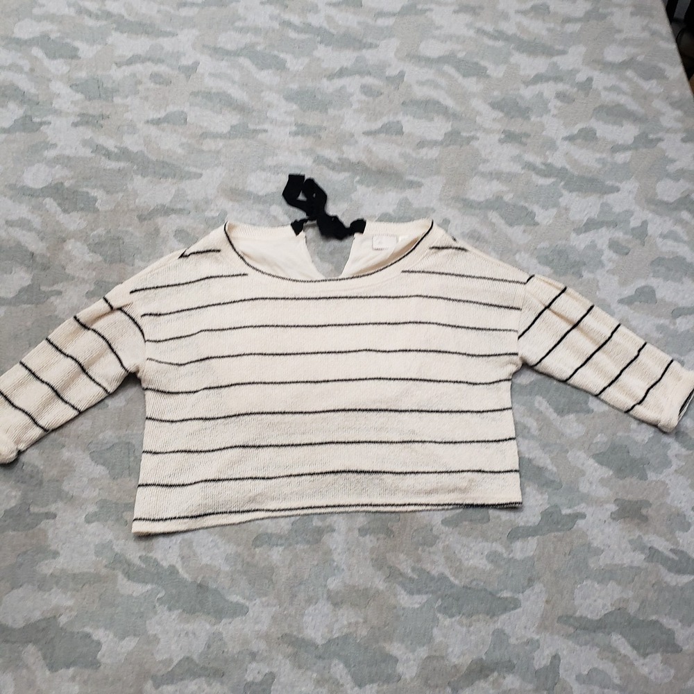 9-H15 Stcl Crop Top Womens Small Ivory Pullover 3/4 Sleeve‎ Anthropology